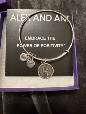 Alex and Ani Silver Initial 'J' Charm Bangle Bracelet